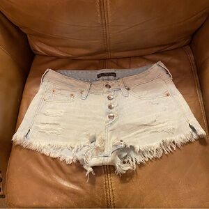 Abercrombie & Fitch Y2K Low Rise Shortie Shorts W-25/L-3 Light Wash Distressed